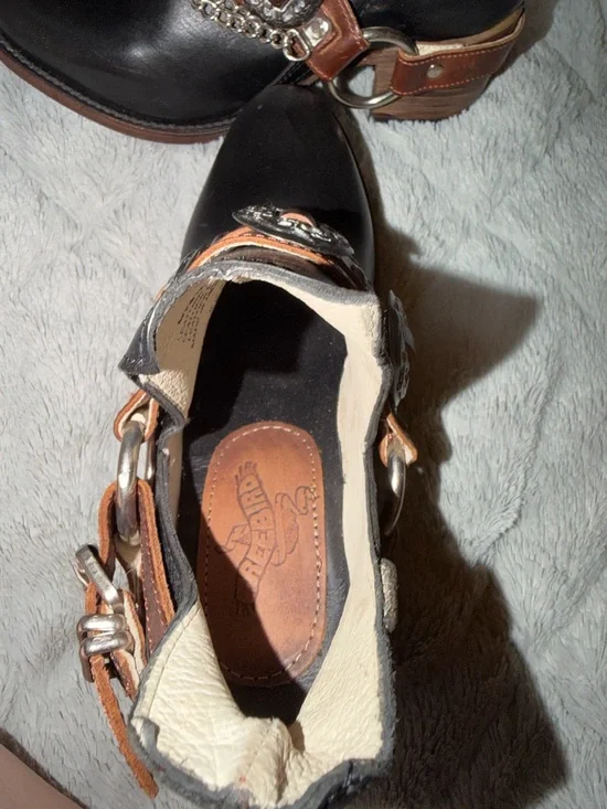 Women’s Black Leather Ankle Booties with Brown Accent Straps - Picture 2 of 3